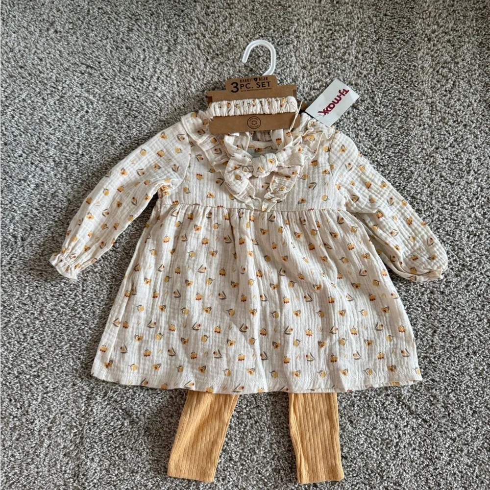 Rabbit + Bear 3-Piece Outfit Set dress and leggings set– Size 12 Months (NWT) - Picture 2 of 8